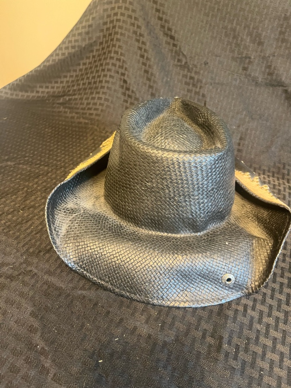 Peter Grimm Black Straw Cowboy Hat with Leopard Trim and Turquoise Cross - Picture 3 of 5